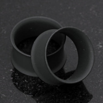 Detail View 1 of A Pair of Matte Black Steel Double Flared Ear Gauge Tunnel Plug-Black